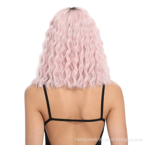 Rachel Synthetic Lace Wig 13.5 Inch Pink Color Water Wave High Heat Resistant Fiber Open Cap Sweet Bob Synthetic hair wigs